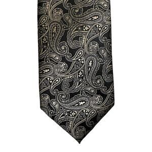 Platinum Designs Paisley Print Woven Neck Tie Black Gold Blue